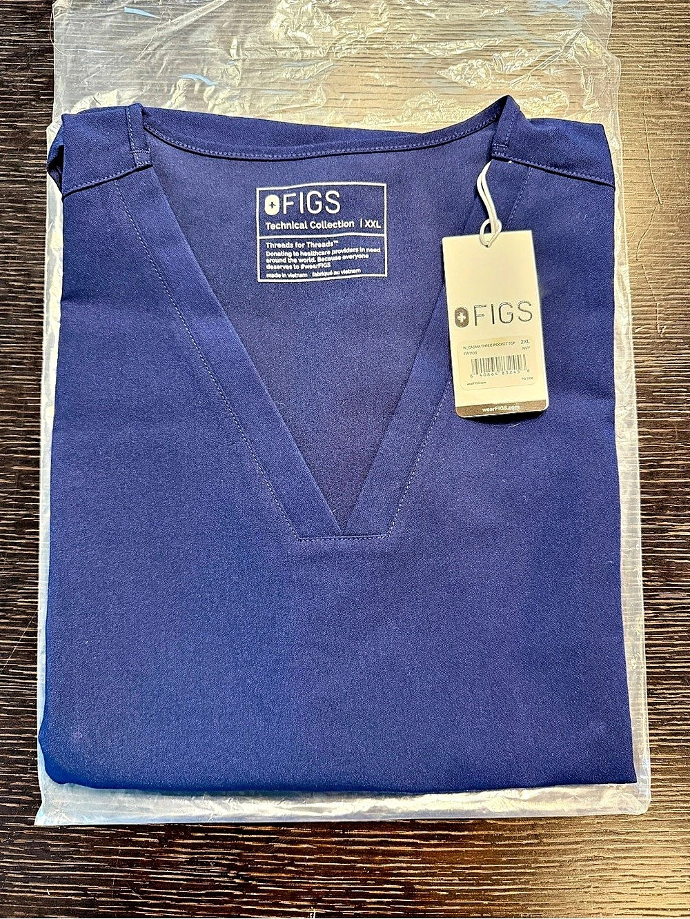 FIGS Casma Three-Pocket Scrub Top V-Neck Navy Blue 2XL